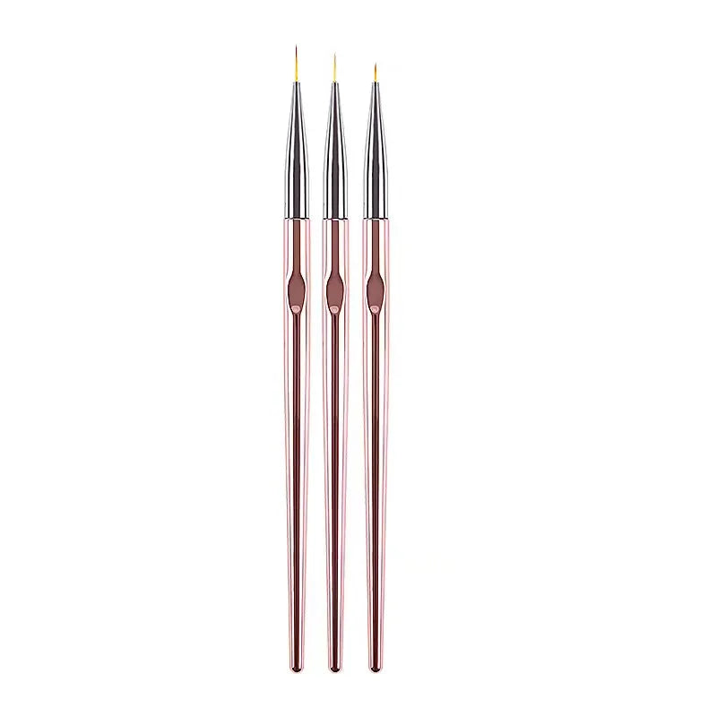 Good Quality Champagne Color Nail Art Line Painting Brushes With Metal Handle for DIY Drawing Pen Manicure Tools 3pcs/set