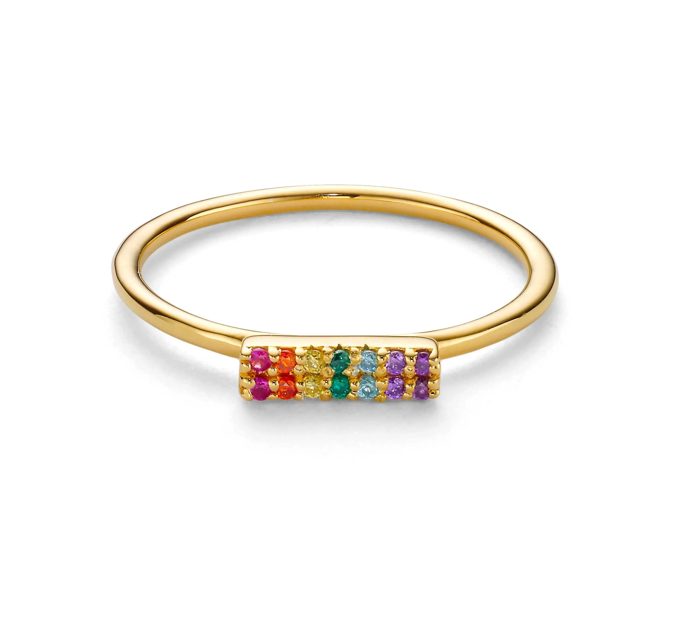Milskye Fashion Fine Jewelry for Girls 925 Silver 18k Yellow Gold Spectrum bar Rings