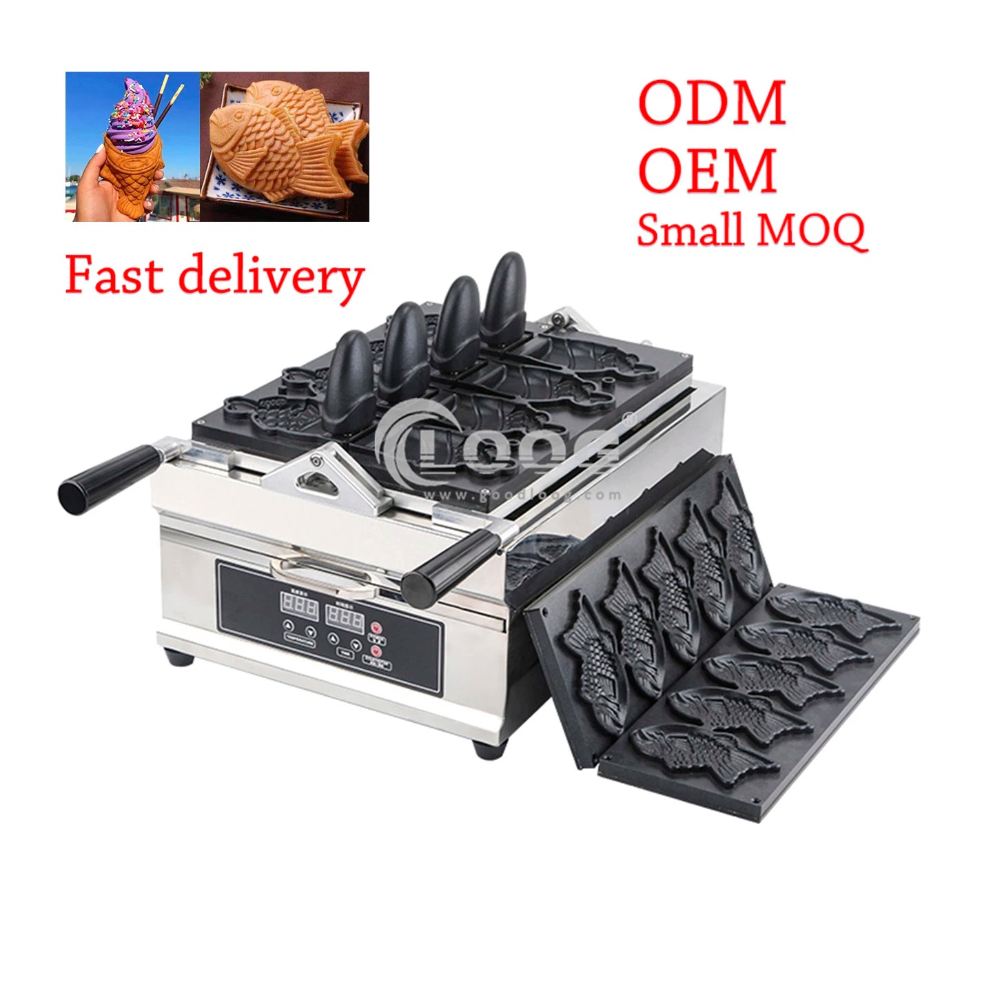Stainless Steel Open Mouth Ice Cream Waffle Cone Equipment Interchangeable Plate Commercial Taiyaki Maker Machine for Sale