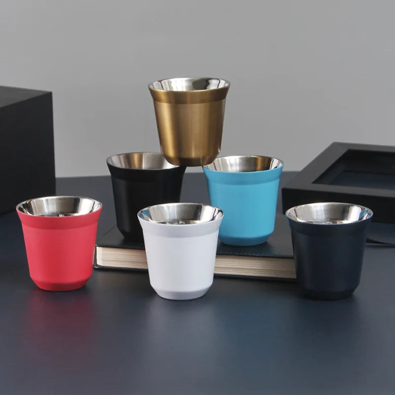 High Quality Custom Design 304 Stainless Steel 80ml 150ml Eco-Friendly Double Wall Vintage Food Contact Safe Espresso Coffee