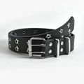 Fashion Belt Double Row Star Holes Pu Leather Hollow Punk Rock Y2k Western Belt Decorative Waist Studded Belts for Women