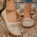 Women's Hollow Fashion Rhinestone Casual Shoes Solid Color Lightweight Breathable Ladies's Walking Shoes Metallic Floral Loafers