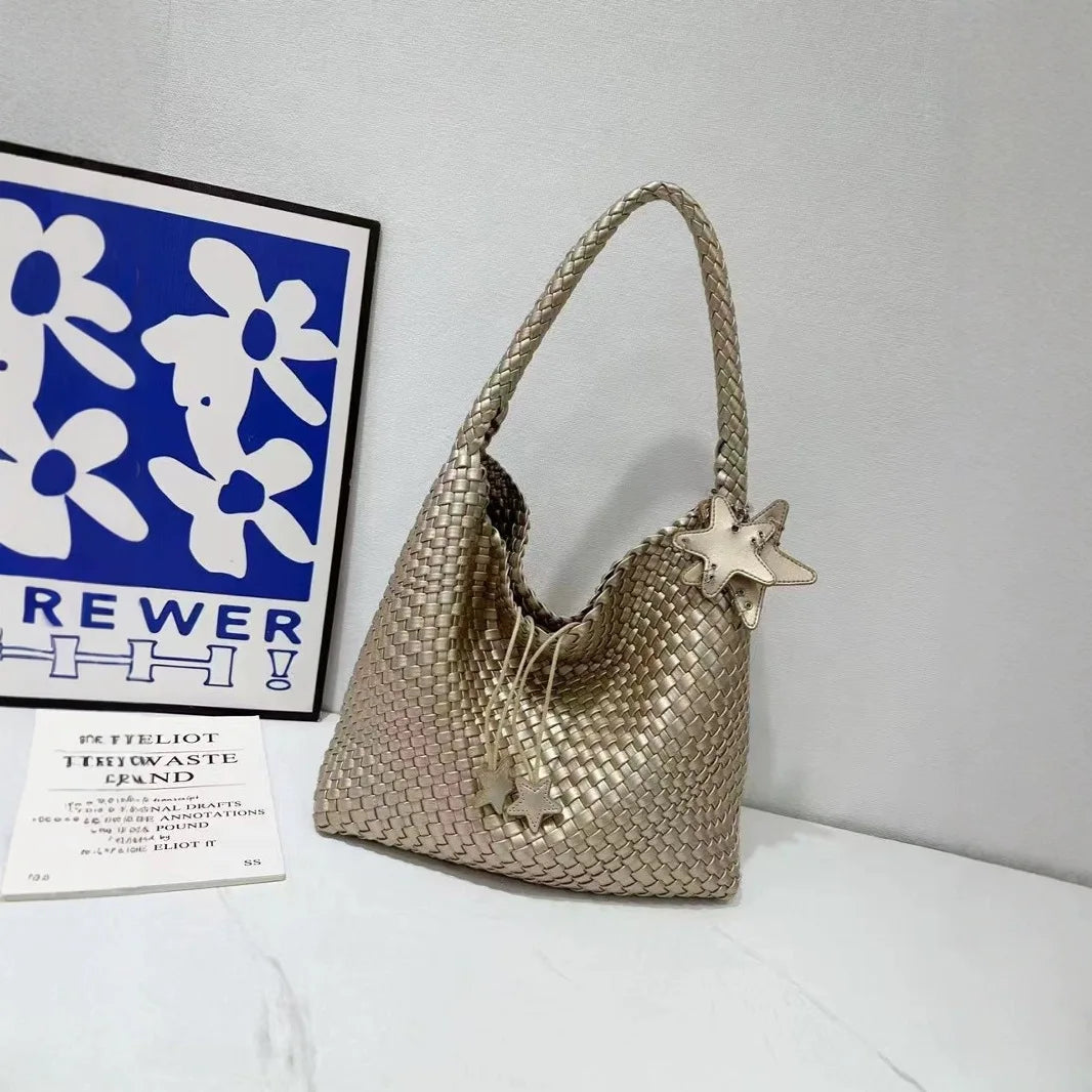 High-End Ladies Leather Tote Bag Large-Capacity Casual Lazy Single Shoulder Underarm Bucket Design Zipper Polyester Fashionable