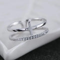 Factory Wholesale Silver Cross Zircon Open Ring for Women Fashion Prevent Allergy Jewelry New Design