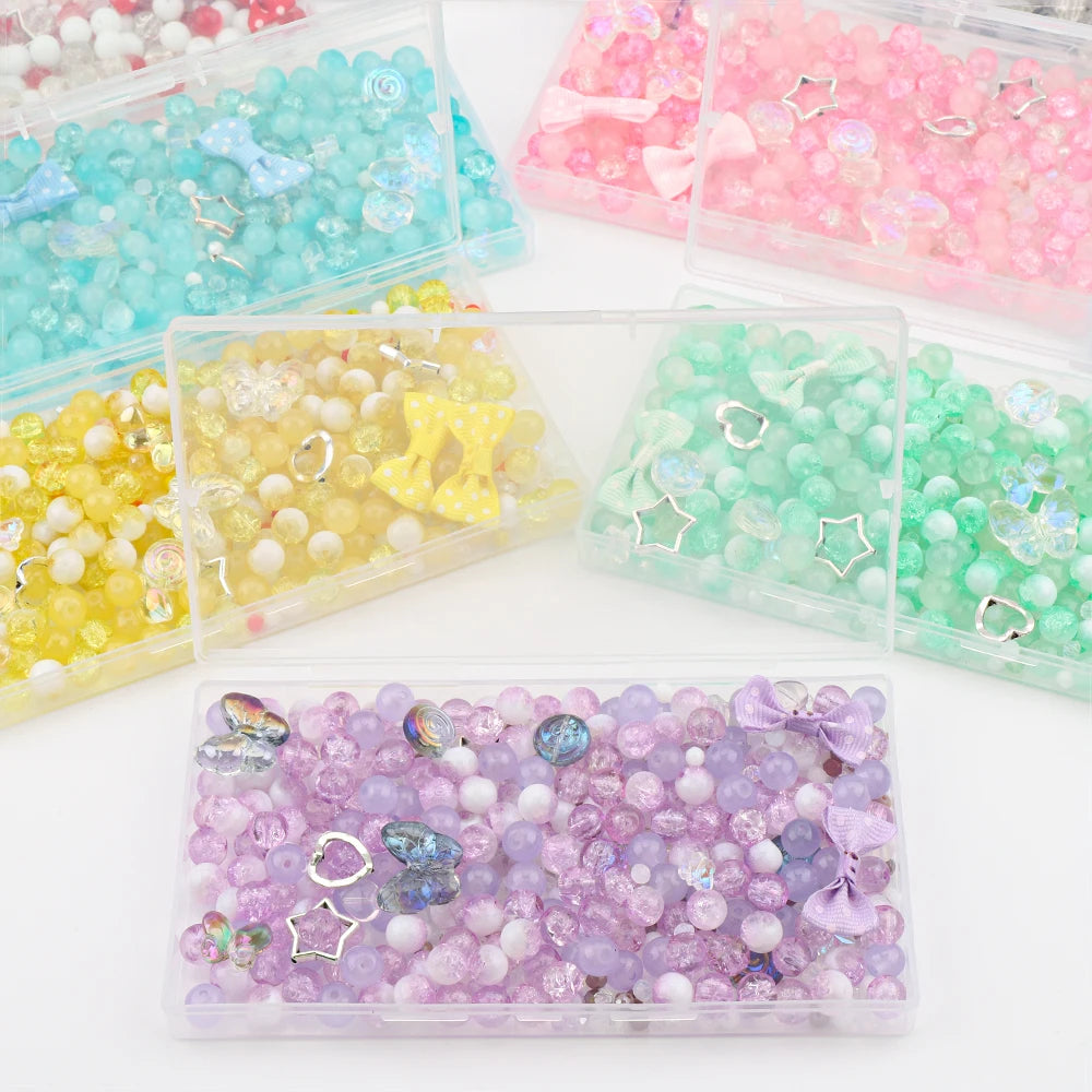 Zhubi 510 Pcs/set Assorted Glass Kit Fantasy Color Sublimation Crystal Butterfly Round Beads for DIY Jewelry Making Bracelets MegaBDM