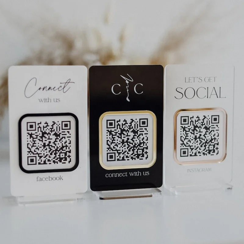 Custom Table Top Scan Social Media Sign Instagram QR Code Sign Scan to Pay Acrylic Sign Business Shop Decoration Ideas