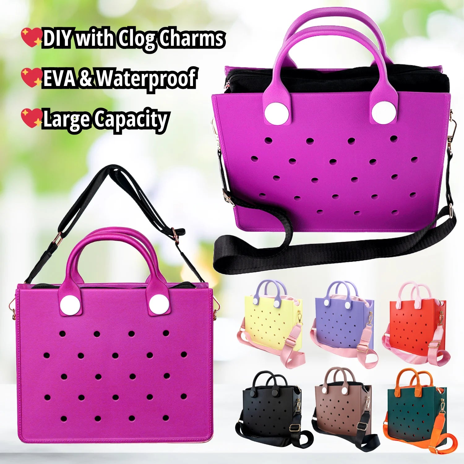 Waterproof EVA Handbag Punching Women's Tote Bags Handbag With Shoulder Strap Clog Charm for Women Hand Tote Bag Beach Bag