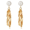 Brass Earrings Plated with 18K Gold Gray-White Pearl Feather Wheat Earring with Tassel Women's Jewelry Gift Custom Design