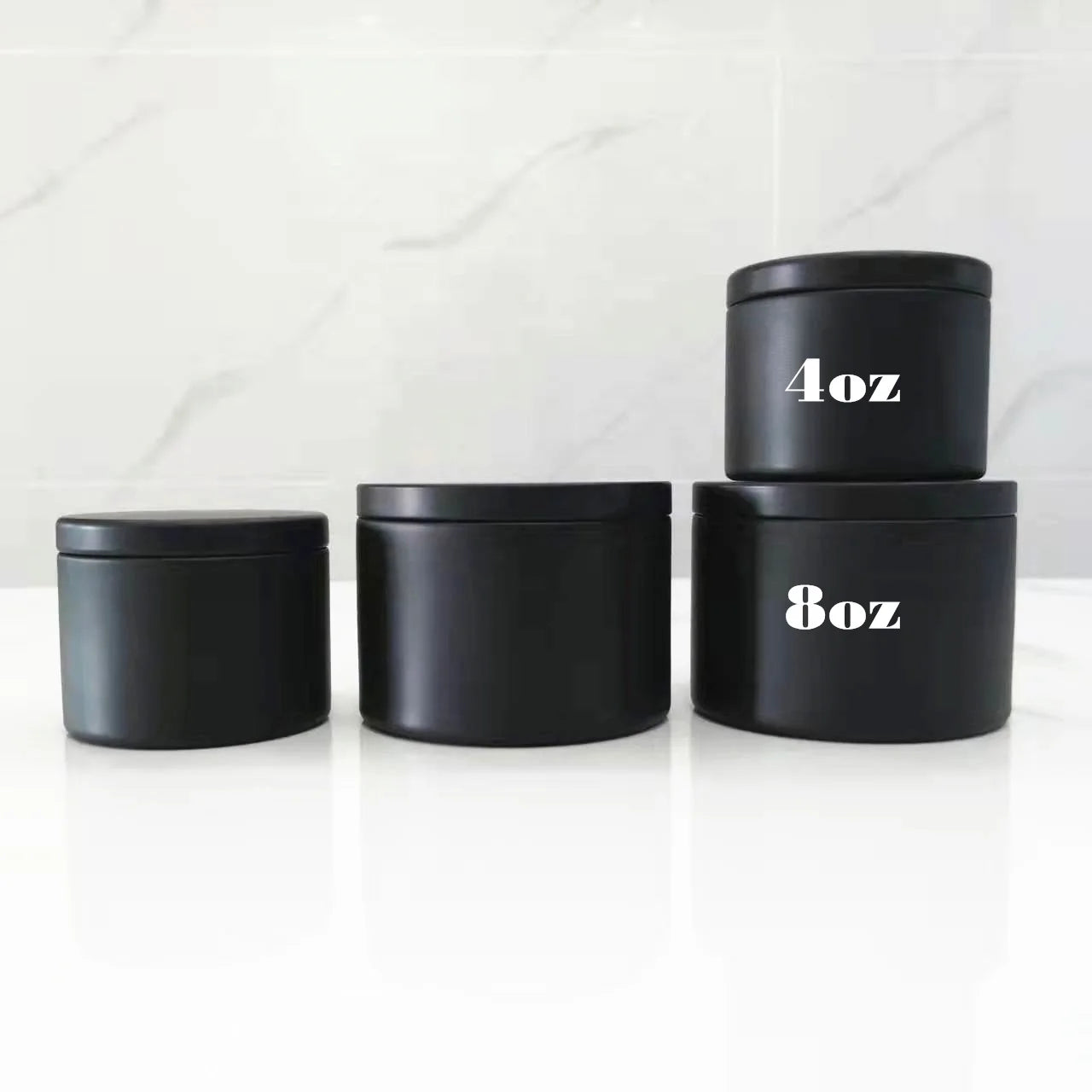 Factory Wholesale Luxury Food Safe Tinplate Matte Black Candle Tins 4oz 8oz 65x52mm 80x60mm Leakproof Plug-in Lid