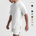 Mens Woven Cotton Sports T-Shirt Oversized Fit Short Sleeve Solid Breathable Plus Size Tees