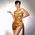 Sexy Off Shoulder Diamond Sequin Birthday Wedding 2 Piece Set Stage Wear Evening Prom Dress Women Mini Night Club Party Dress