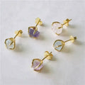 Zooying Custom Logo Women's Quartz Jewelry Gold Plated Aquamarine Stone Earrings Natural Gemstone Crystal Studs