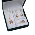 18K Gold Plated Flower Shape Cultured Fresh Water Pearl Ring Necklace Earrings Women Real Pearl Jewelry Set