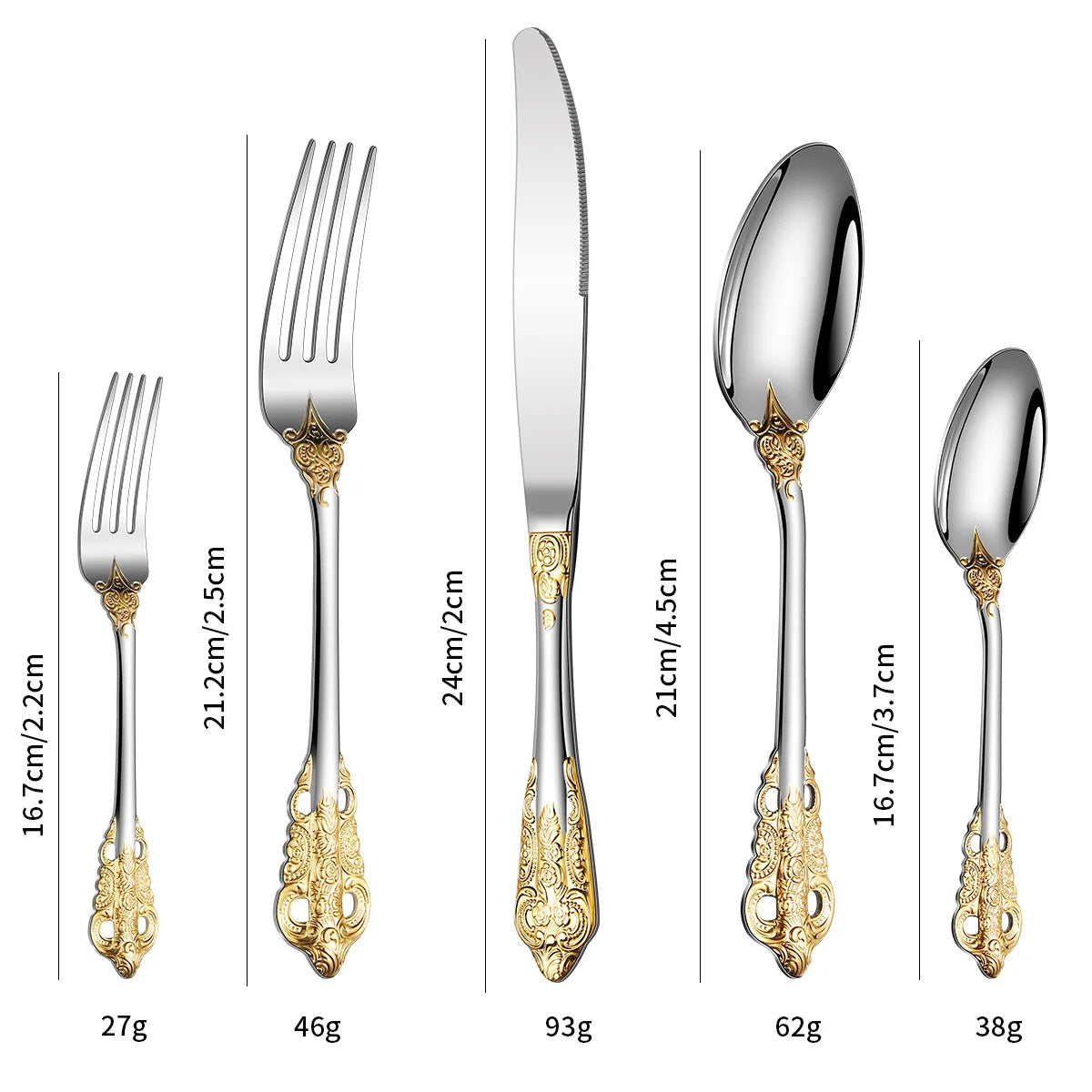 Restaurant Gift 304 Royal Gold Utensil Cutlery Knife Fork and Spoon Set  European Retro Western Tableware for Steak