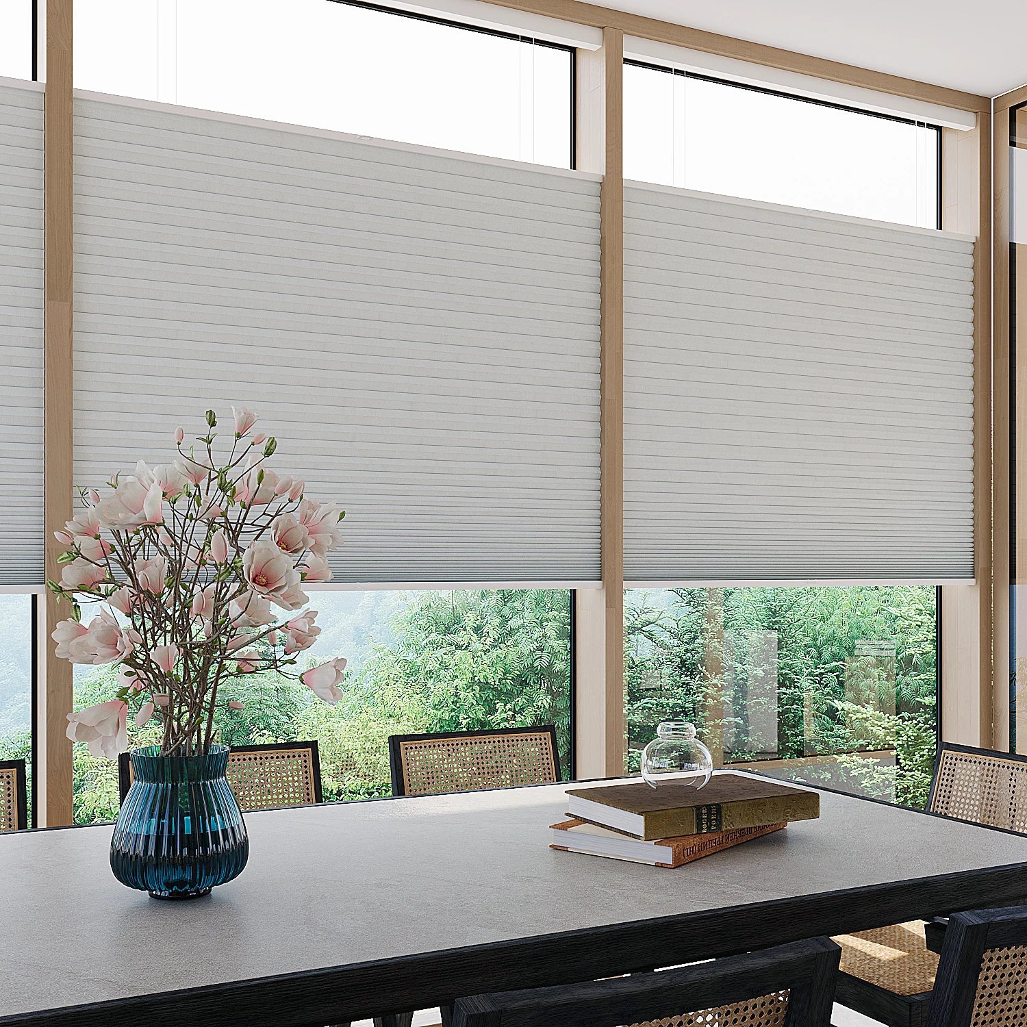 Electric Cordless Top Down Sun Shade Window Blackout/Semi-Blackout Honeycomb Blinds Shades for Home