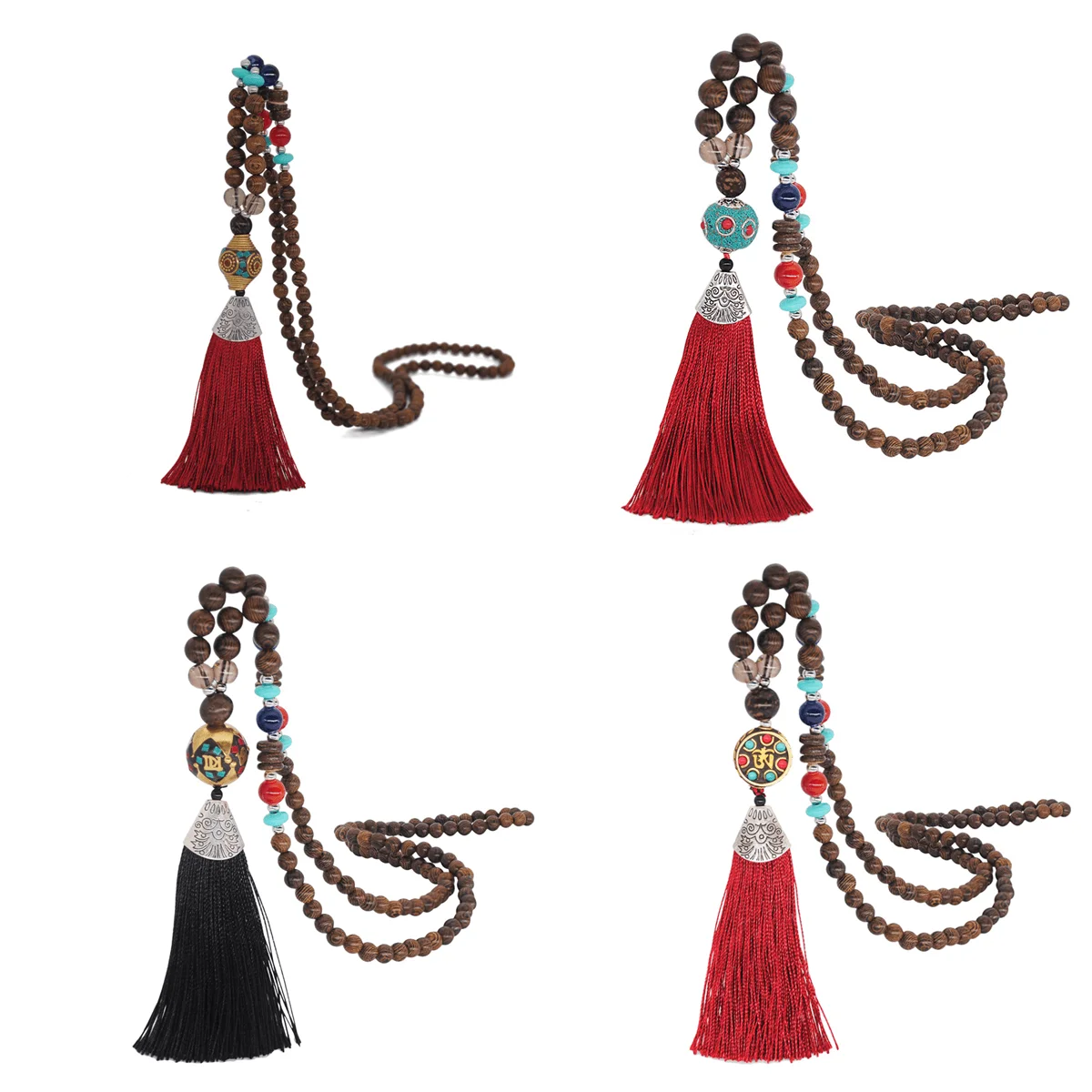 Fashion Tassel Rosary Multi Layer Ethnic Metal Necklace Layered Beaded Long Necklaces Jewelry