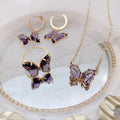 Wholesale New Amethyst Transfer Women Net Red Sweet Butterfly Earring Ring Fashion Jewelry Set for Women New Arrival Wholesale