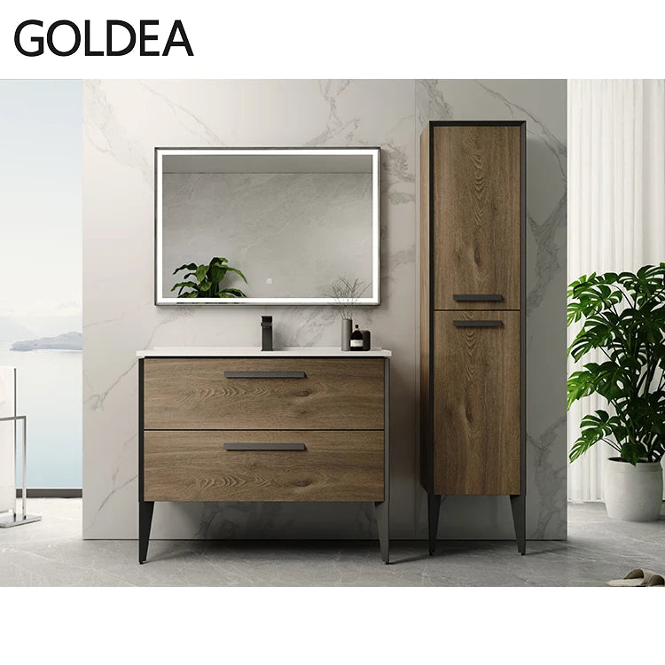 Wholesale Modern Luxury Eco-Friendly Floor Mounted Sink Mirror Vanity with MDF Melamine Board and Plywood Bathroom Cabinet