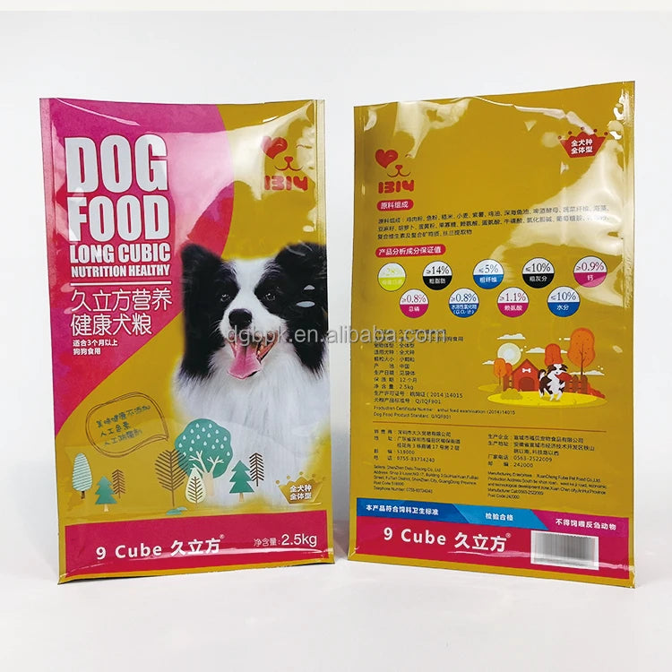 Customized Low MOQ 1000pcs Stand up Pouch Flat Bottom Packaging Bags Aluminum Foil Moisture-proof for Pet Food Storage