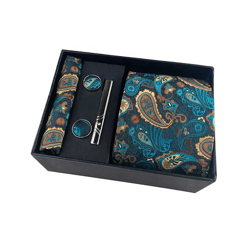 Hot Cheap 18 Set Patterns Mens Cufflinks Set and Tie Handkerchief Necktie Gift Polyester Tie Set