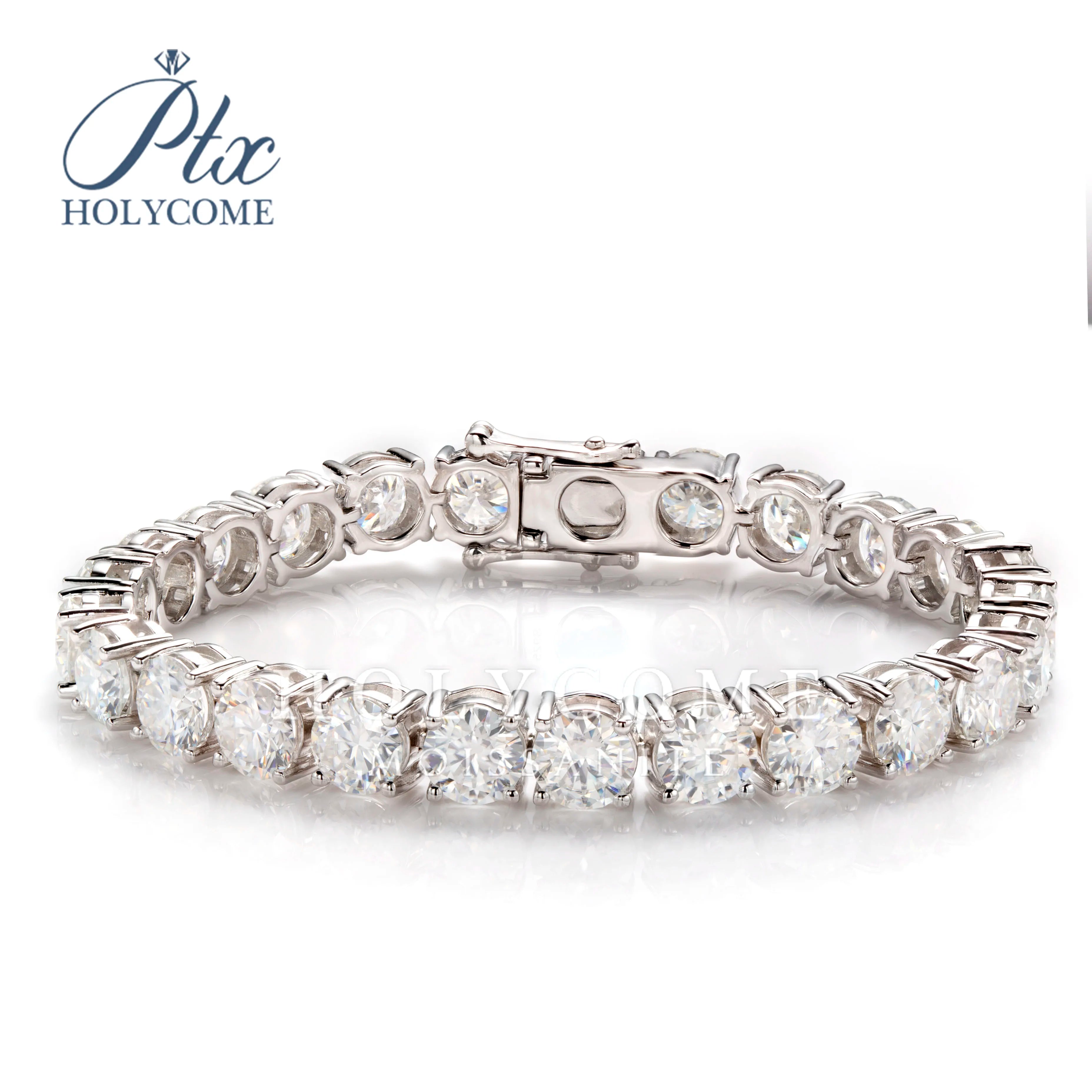 Holycome DEF VVS Round Cut Silver Custom 6.5mm Moissanite 925 Silver Tennis Bracelet