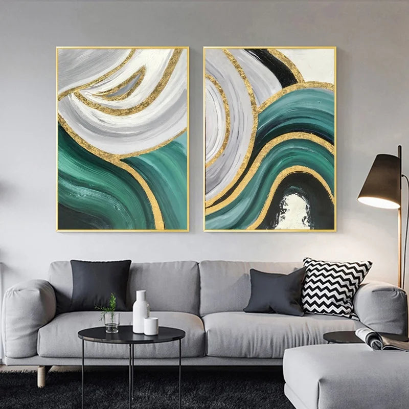 3d Colour 2 Piece Decoration Big Room Minimalist Home Decor  Fabric Canvas Frame Silk Handmade Oil Painting