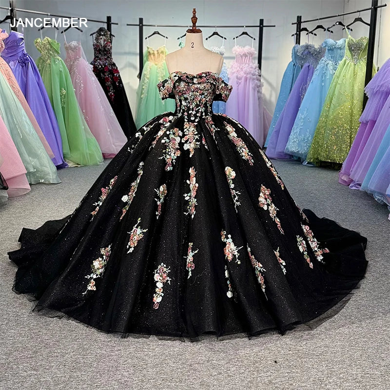 Mexican 3D Floral Quinceanera Dresses Colorful Off Shoulder Sweet 16 Prom Gown Dy6797
