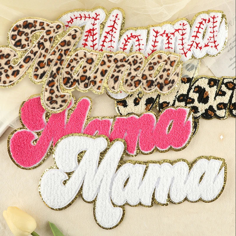 Glitter Mother's Day Embroidery Mom Patches Iron on Mama Chenille Patch for Clothing