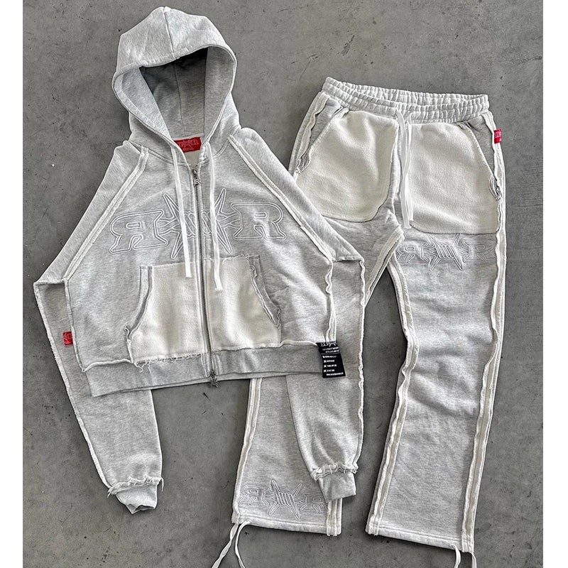 Custom High Quality Winter Two Piece Baggy Sweatpants and Hoodie Set Men  Heavyweight Oversized Zip up Hoodie Men Tracksuits