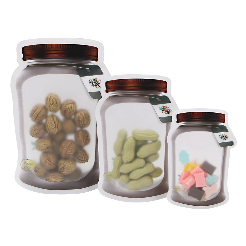 Custom Shaped Self-Sealing PE Candy & Dried Fruit Packaging Bags Freshness Stand with Locking Mason Jars
