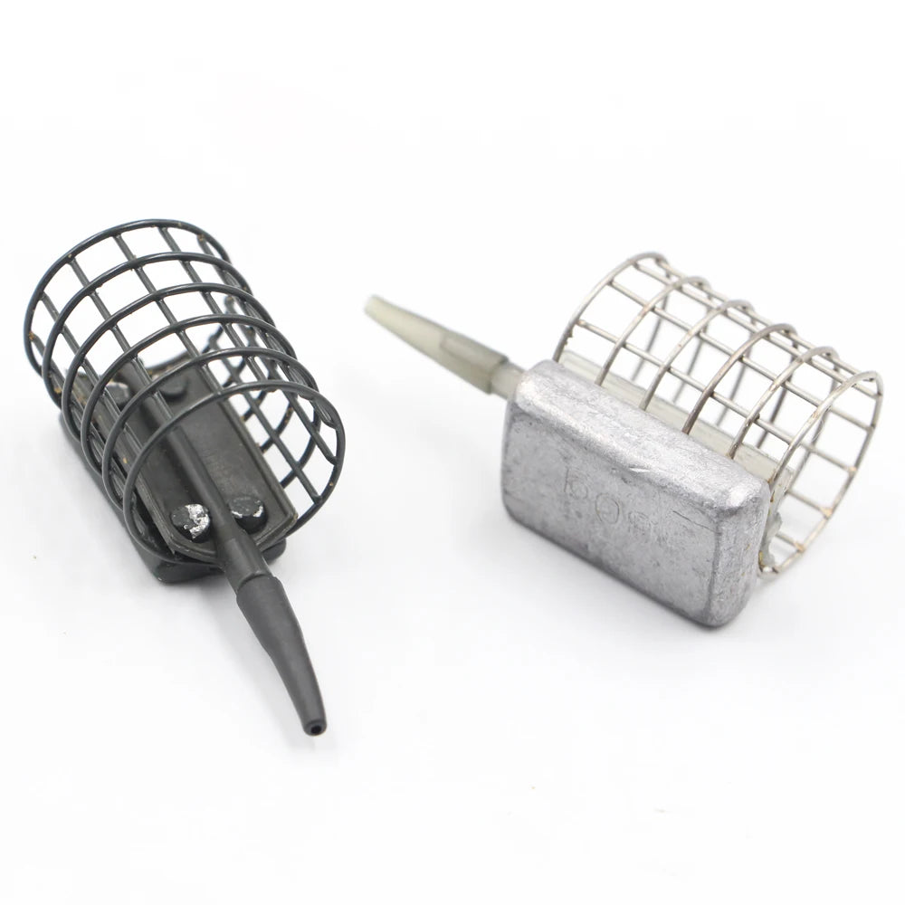 Carp Fishing in Line Basket Bait Feeder Stainless and Lead Bait Trap Cage Method Feeder