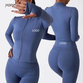 Custom Women's Gym Jacket High Waist Yoga Wear Set Seamless Long Sleeve Activewear New Spandex Breathable High-Waisted Solid