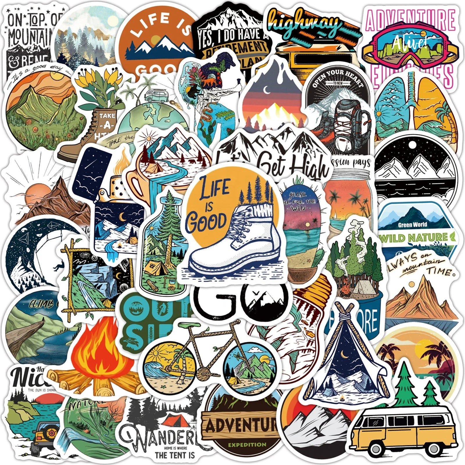 50Pcs Fashion Outdoor Camping Travel Hiking Graffiti Sticker For Home Table Car Bike Luggage Laptop Notebook Stickers