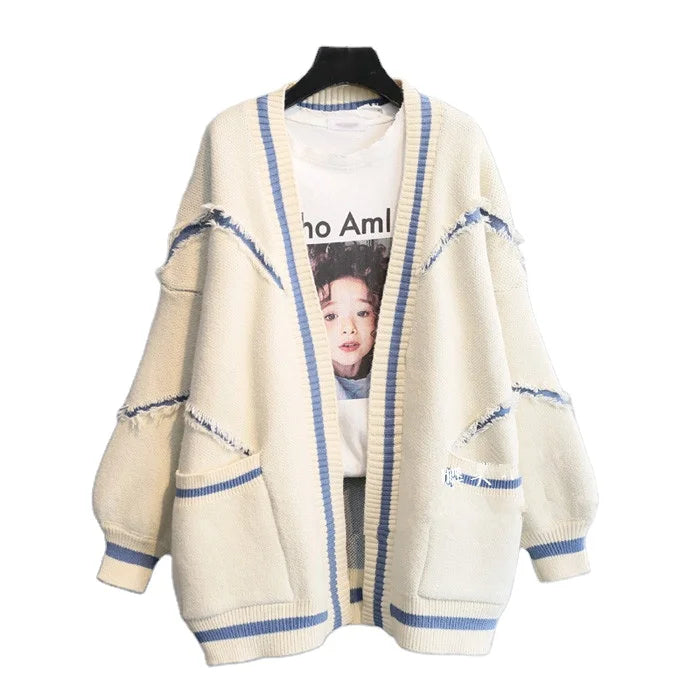 Winter Knitted Letter Cardigan Womens Sweater Coat 2024 New Thickened Embroidery V-neck Women's Cardigan