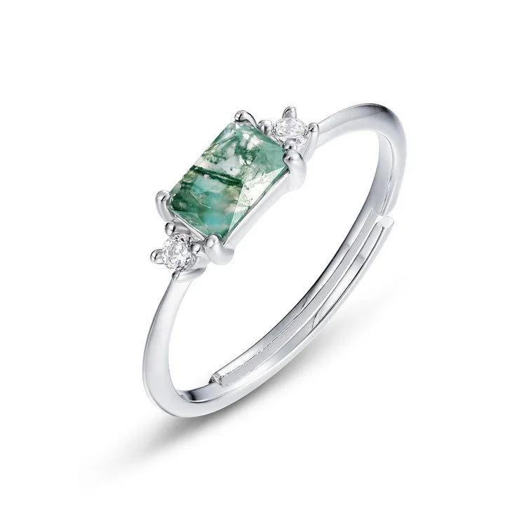 Green Moss Agate Meaning Split Ring Band 925 Sterling Silver Rose Gold Plated Wholesale Women's Ring