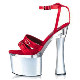 New Ultra-High 18 cm Red Queen Elegant High Heels Sandals with Thick Heel and Ankle Strap for Summer Pole Dance Banquets