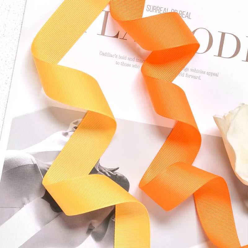 7/8" inch 22mm 1000y/roll yellow orange stripe grosgrain ribbon for DIY packing Wholesale from China