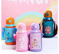 Back to School 600ml Kid Stainless Steel Drinking Cartoon Hot Water Bottle with Straw  Insulated Water Bottle with Cup Lid