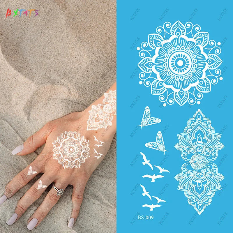 Custom White Temporary Wedding Henna Tattoo Sticker New Style Water Transfer Paper Design 15 Days Durability
