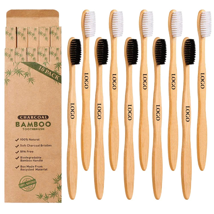2025 Custom Wholesale Biodegradable Eco Friendly Black Soft Bamboo Tooth Brush Charcoal Bambo Bambu Bamboo Toothbrush