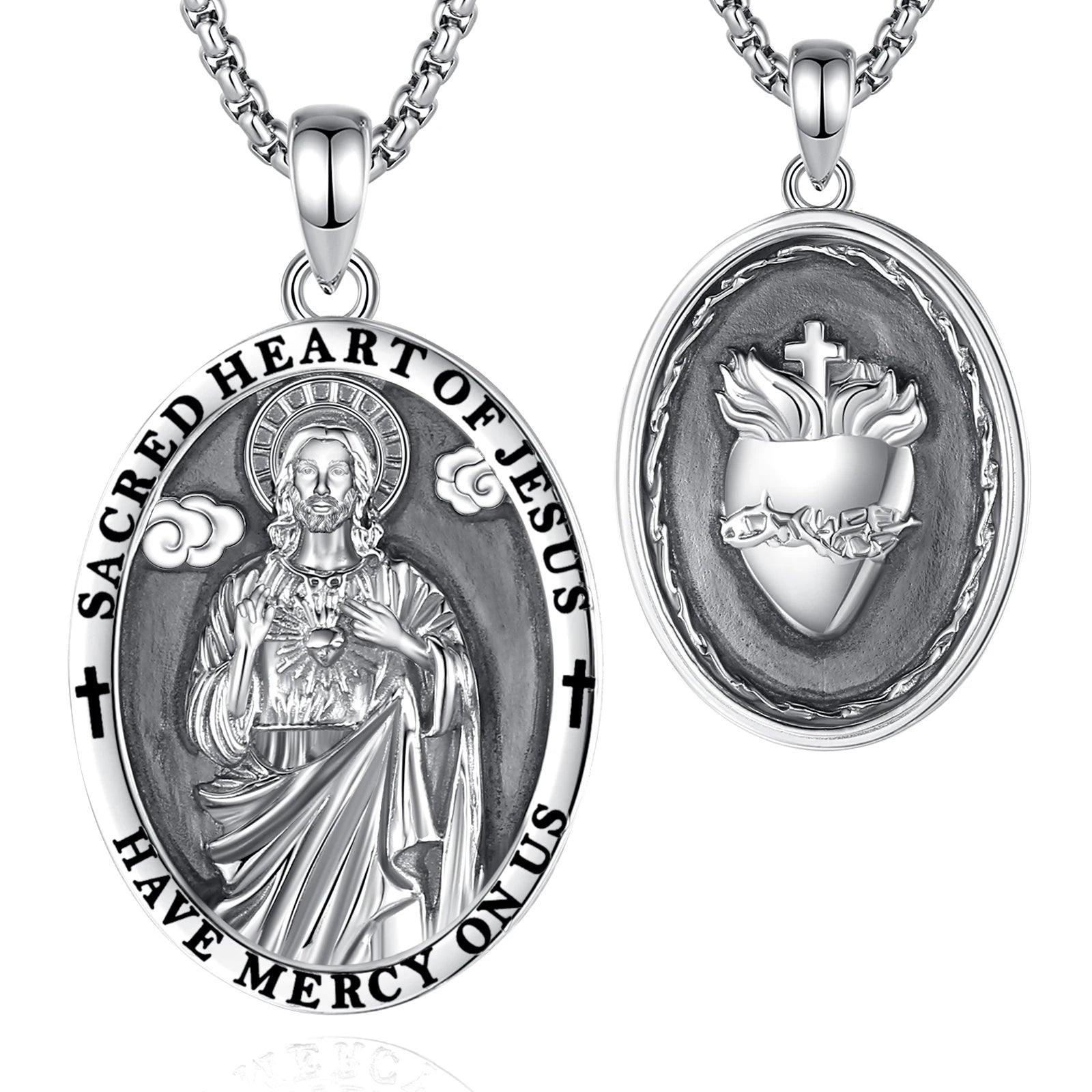 Merryshine Vintage Religious Sacred Heart of Jesus Charm Necklace Memorial Keepsake for Protection on Weddings Anniversaries