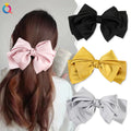 XL Size Double Layer Satin Bowknot with Silver Metal Hair Clip for Woman Girl Thick Long Hair