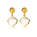 Fashion New Ocean Fan-shaped White Shell Stainless Steel Plated 18K Gold Pendant Earrings for Women Party