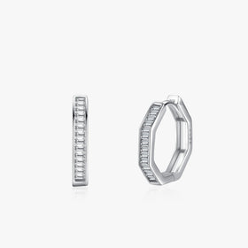 Ailmay Real 925 Sterling Silver Fashion Luxury Hexagon Dazzling CZ Hoop Earrings for Women Wedding Party Accessories Jewelry