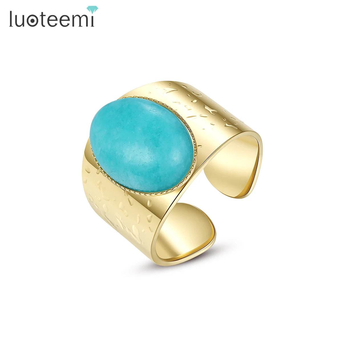 LUOTEEMI Geometric Dainty Gem Matching Big Oval Turquoise Statement Large Designed Fashion Ring Stainless Steel MegaBDM