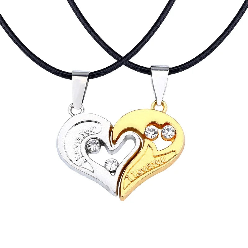 Stainless Steel Korean Version Couples Heart Pendant Necklace Trend Leather Rope Wedding Gift Jewelry Set