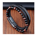 Natural Lava Stone Beaded Genuine Leather Bracelet Tiger Eye Black Leather Bracelet With Stainless Steel Magnetic Clasp Custom