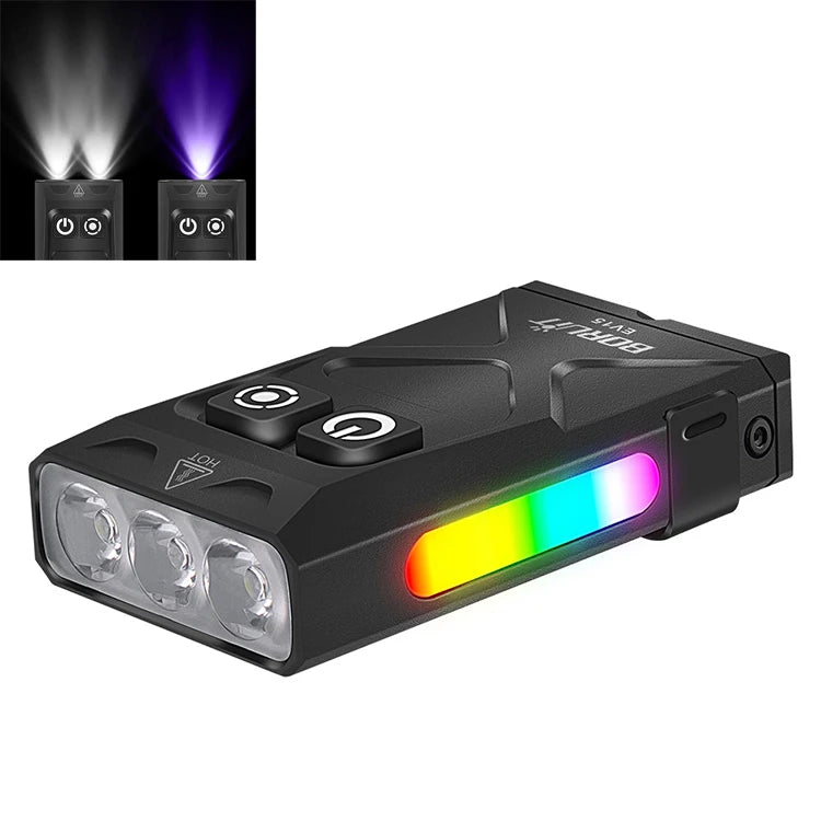 Boruit EV15 Clip Waterproof Led Keychain Magnet 365Nm Uv Torch Light Mini Flashlight for Camping Rechargeable