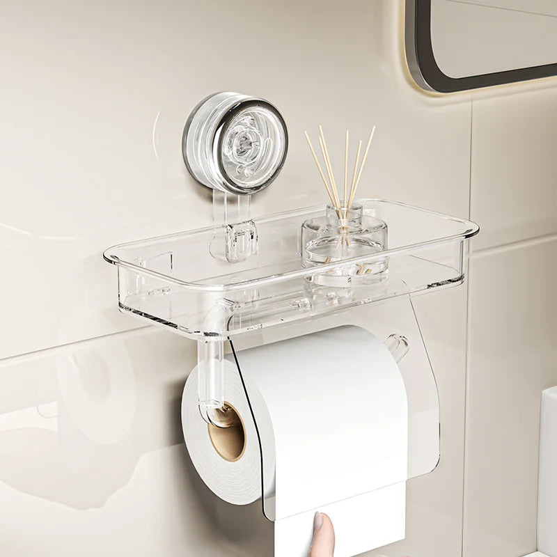 OWNSWING Bathroom Racks with Paper Holder Removable Bathroom Shower Shelf Plastic Waterproof Adjustable Space Saver
