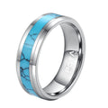 POYA 8MM Mens Silver Tungsten Ring and Turquoise Inlay Beveled Edge Wedding Band